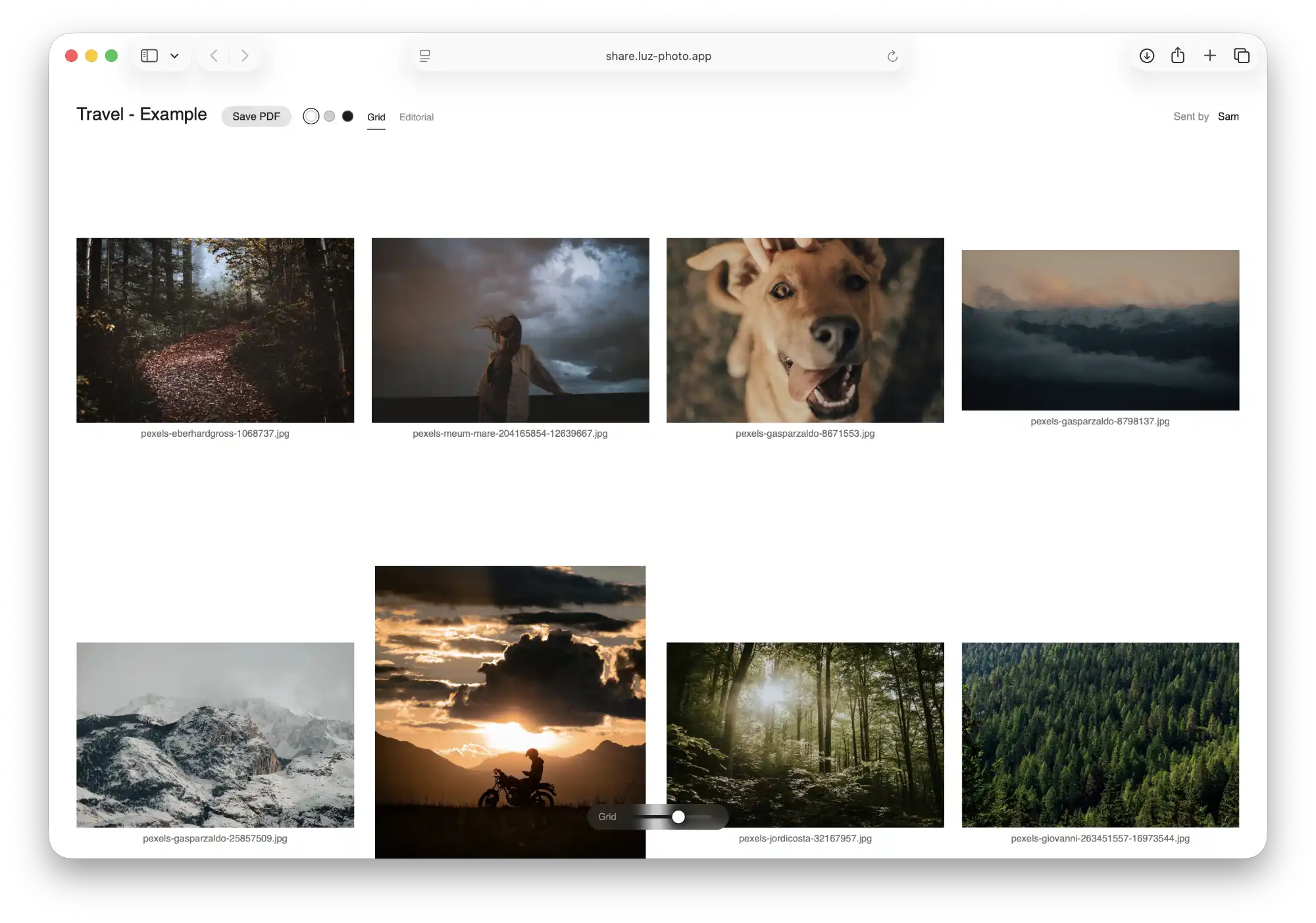 A clean Luz Photo web gallery.